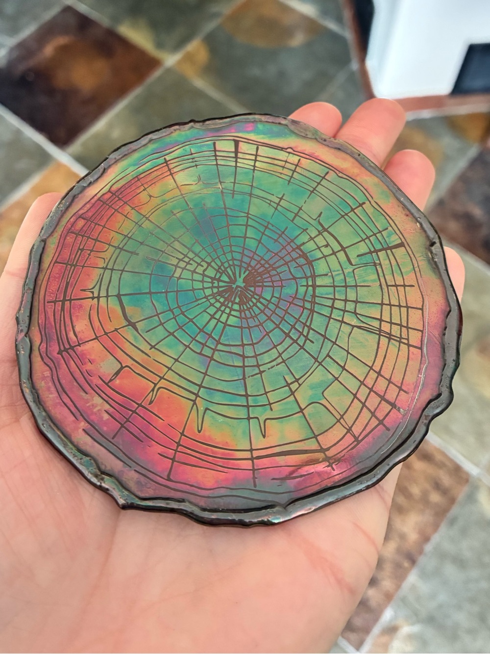Anthropologie Metal Iridescent Multicolor Tree Ring Coasters (4) - Picture 5 of 7